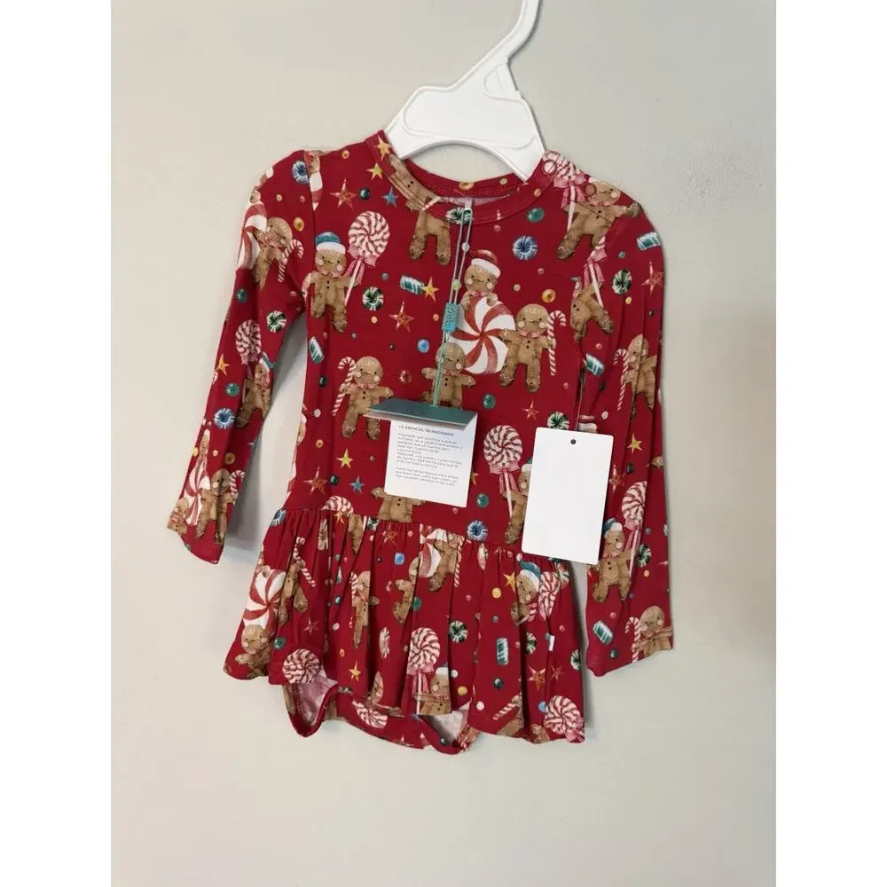 Posh Peanut Girls Red Gingerbread Xmas Bamboo One Piece Dress 3-6 Months NWT
